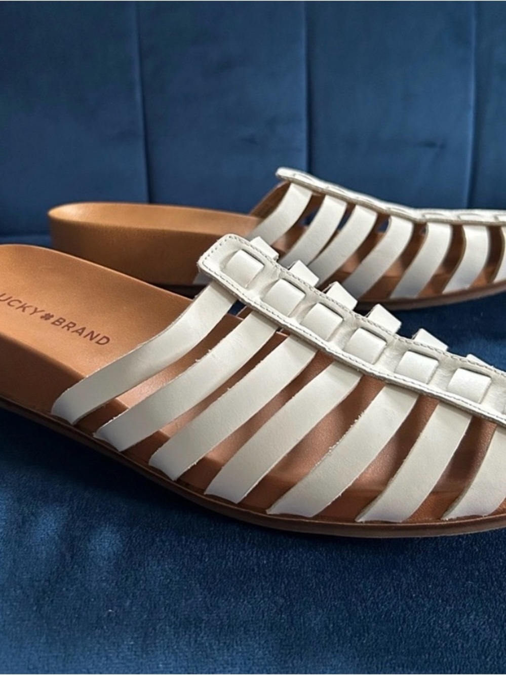 Lucky Brand White Strappy Divita Slide Mule Sandals